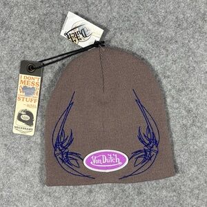 Von Dutch Embroidered Logo Beanie Gray Purple NWT Logo Y2K